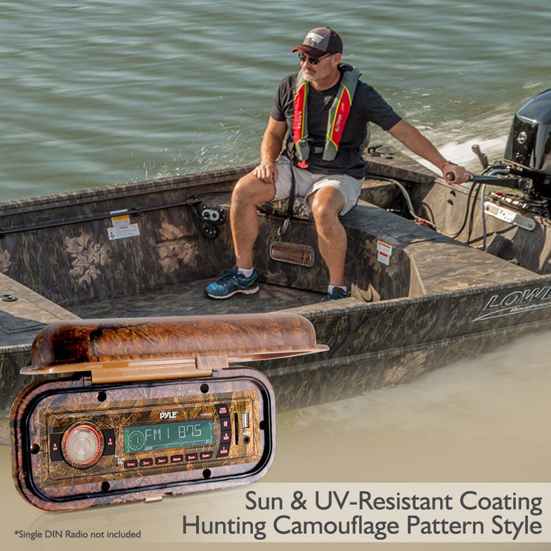 [AUSTRALIA] - Water Resistant Marine Stereo Cover - Heavy Duty Boat Radio Protector Shield with Flip-up Door & Spring Loaded Release - Universal Size Compatible with Single DIN Radios - Pyle PLMRCW1 