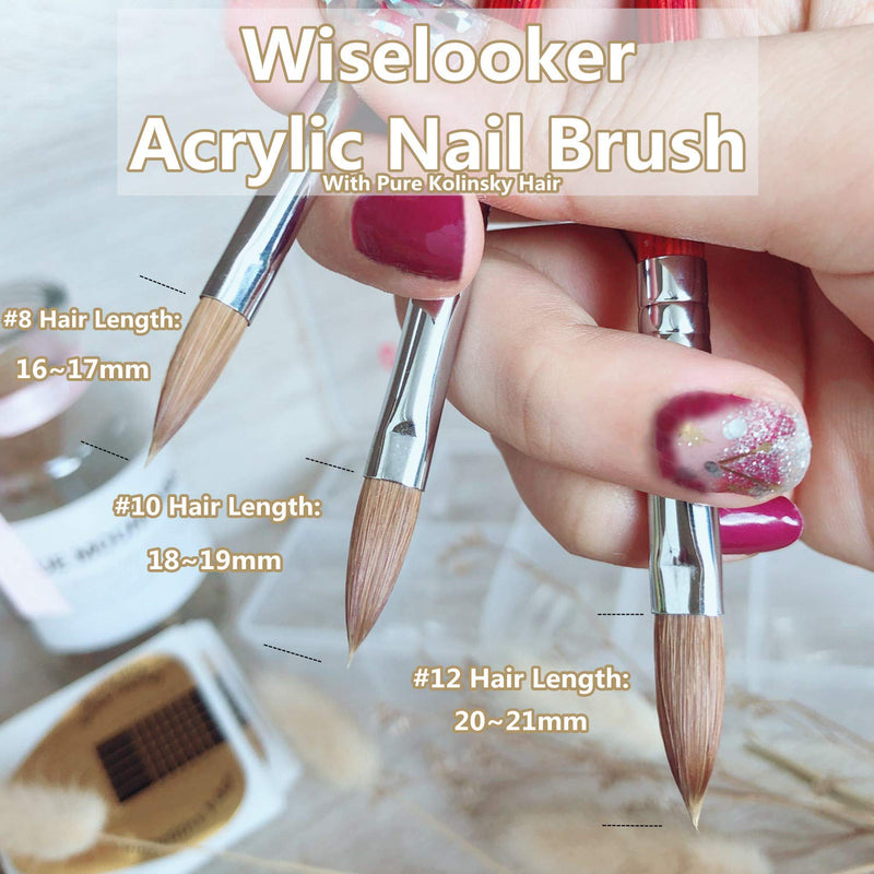 Wiselooker Size #10 Acrylic Nail Art Brush Pen |Kolinsky Sable Hair Brush for Acrylic Powder Dipping Powder Nails Gel Nails with Red Wood Handle #10(Hair Length:18~19mm) - BeesActive Australia