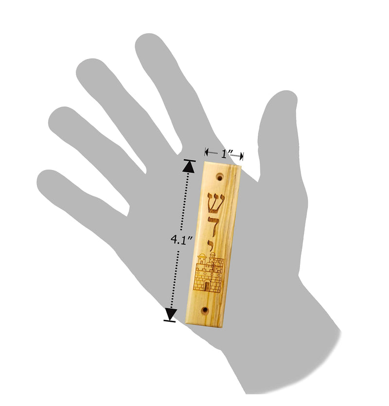 Logos Trading Post Olive Wood Mezuzah with Scroll, Shema & Jerusalem City, Made in Israel, Religious Home Décor for Door & Wall, Includes Parchment Prayer Scroll, Jewish & Messianic House Wall Art Shema and Jerusalem City - BeesActive Australia