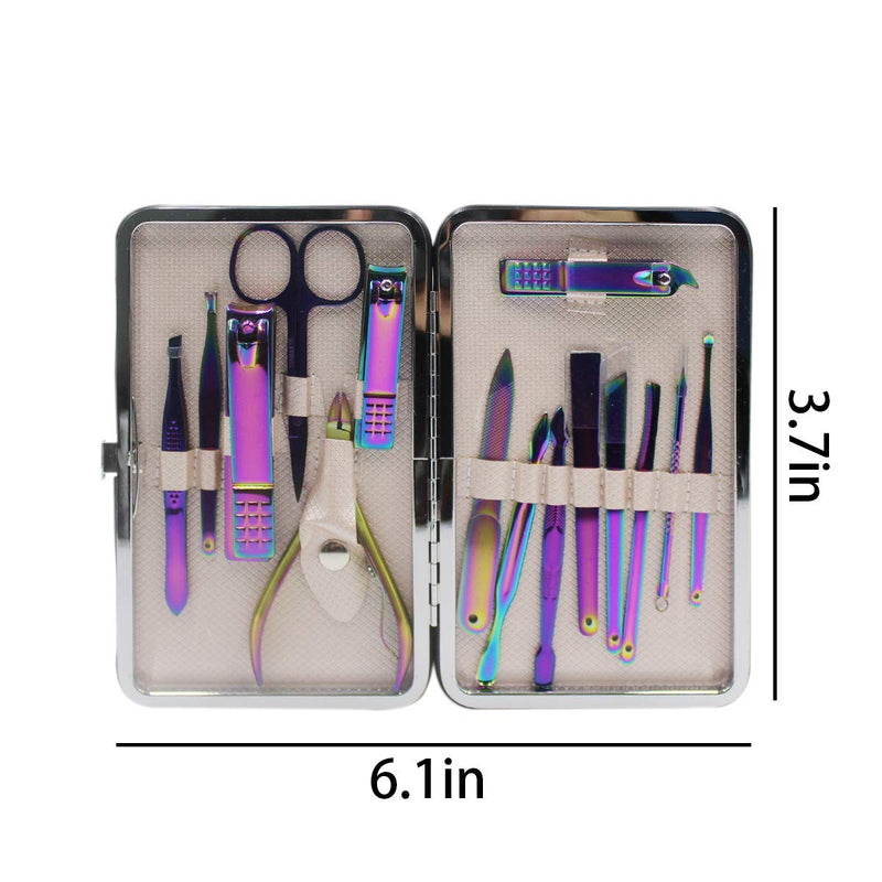 Professional Stainless Steel Chameleon Nail Clipper Travel & Grooming Kit Nail Tools Manicure & Pedicure Set of 15pcs with Luxurious Case(Purple) Purple - BeesActive Australia