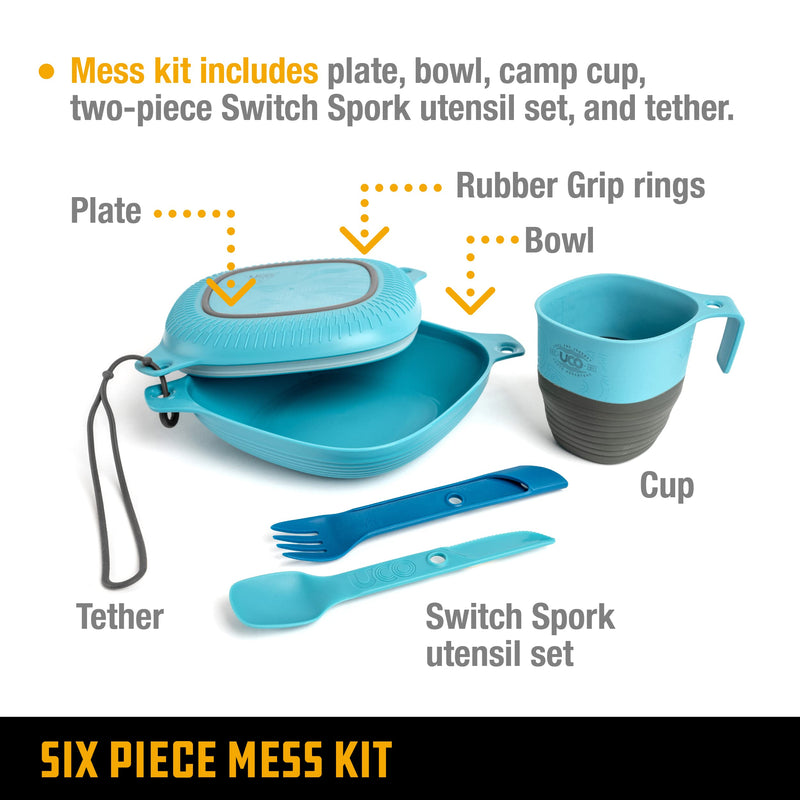 UCO 6-Piece Camping Mess Kit with Bowl, Plate, Camp Cup, and Switch Spork Utensil Set - BeesActive Australia