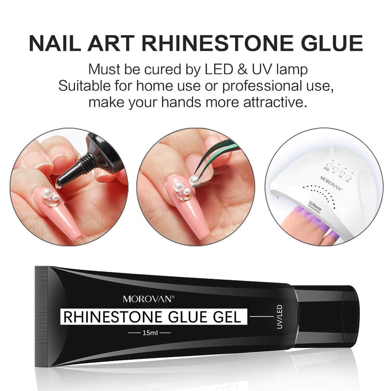 No Wipe Crystal Rhinestone Decoration Glue Gel Kit, Clear Glass Flat Back Gems Metal Rivets Shells and Pearls, with 15ml Rhinestone Glue Gel Dotting Pen Tweezer for Nail Art DIY Crafts - BeesActive Australia