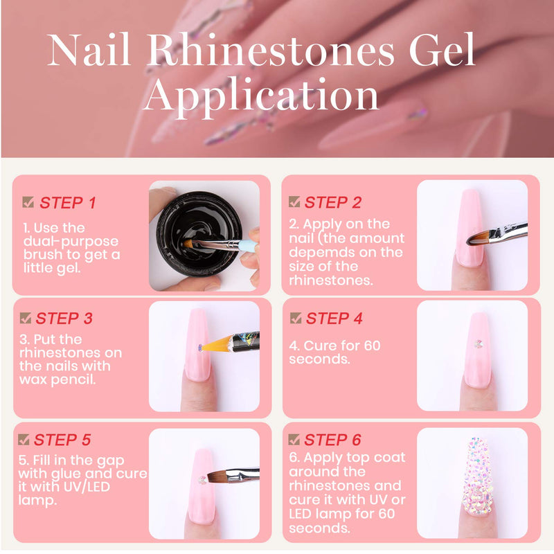 Beetles 15ml Nail Art Rhinestone Glue Gel Clear No Wipe Adhesive Resin Gems Diamonds Jewelry Gel Nail Polish Decoration With 2 Dual-Purpose Brush Pen 1 Wax Pencil - BeesActive Australia