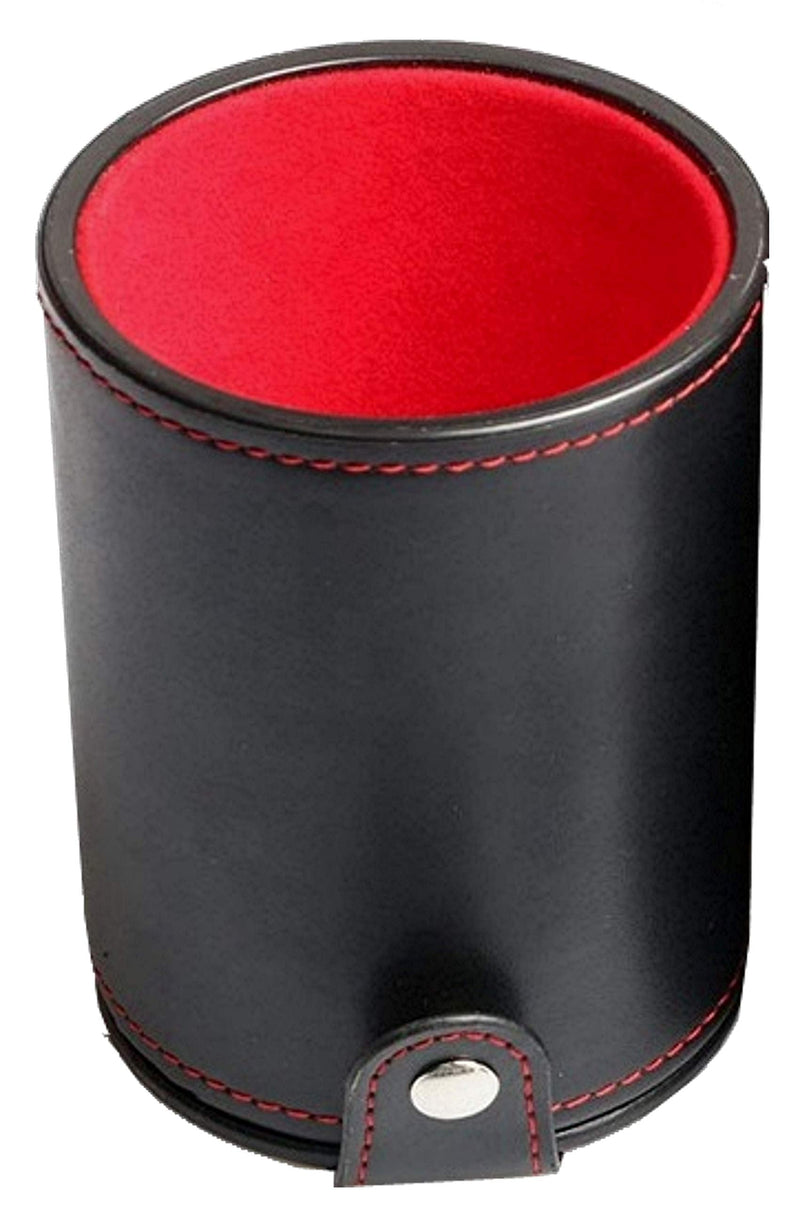 Set of 16mm Poker Dice and Black PU Leather Red Felt Lined Dice Cup with Storage Compartment (Gift Boxed) Pip/Dot Dice (Rounded Corners) - White - BeesActive Australia
