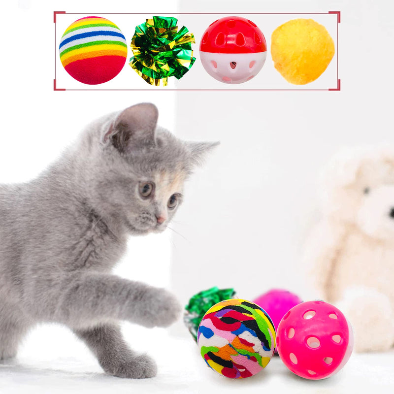 JpGdn 25/30pcs Cat Toys Balls with Feather Bell for Indoor Kitten Adult Cats Interactive Collapsible Cat Tunnel Teaser Wand EVA Rainbow Golden Thread Pom Poms Paper Footballs Wool Felt Ball Toy Set Cat toy ball - BeesActive Australia