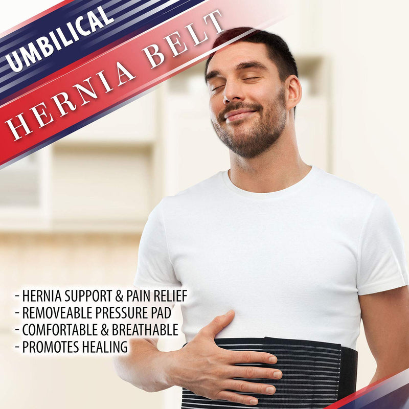 Hernia Belt for Men or Women - Abdominal Binder Lower Waist Support Belt for Umbilical Hernias & Navel Belly Button Hernias with Pad for Inguinal Hernia Stomach Hernia Brace Hernia Truss L/XL 31 - 51" L/XL (37" to 51") - BeesActive Australia