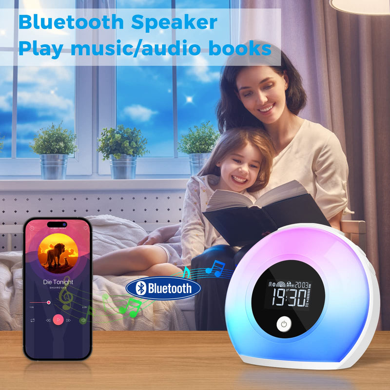 Uplayteck Wake-Up Light Alarm Clocks - Kids Night Light Alarm Clocks with Bluetooth Speaker, 8 Colorful Lights, 4 Brightness Levels, Snooze Function, Bedside Alarm Clock for Adults Kids Teens Bedrooms SG1 - BeesActive Australia