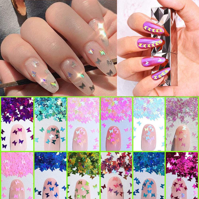 3D Butterfly Nail Sequins , 2 Boxes of 24 Color Nail Polish Applique Sequins Nail Art Supplies Set, Designed for Female Girl Nail Art Decoration - BeesActive Australia