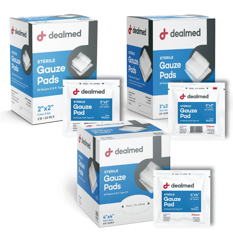 Dealmed Sterile Gauze Pads – 100 Count, 2’’ x 2’’ Disposable and Individually Wrapped Gauze Pads, Wound Care Product for First Aid Kit and Medical Facilities 2x2 Inch (Pack of 100) - BeesActive Australia