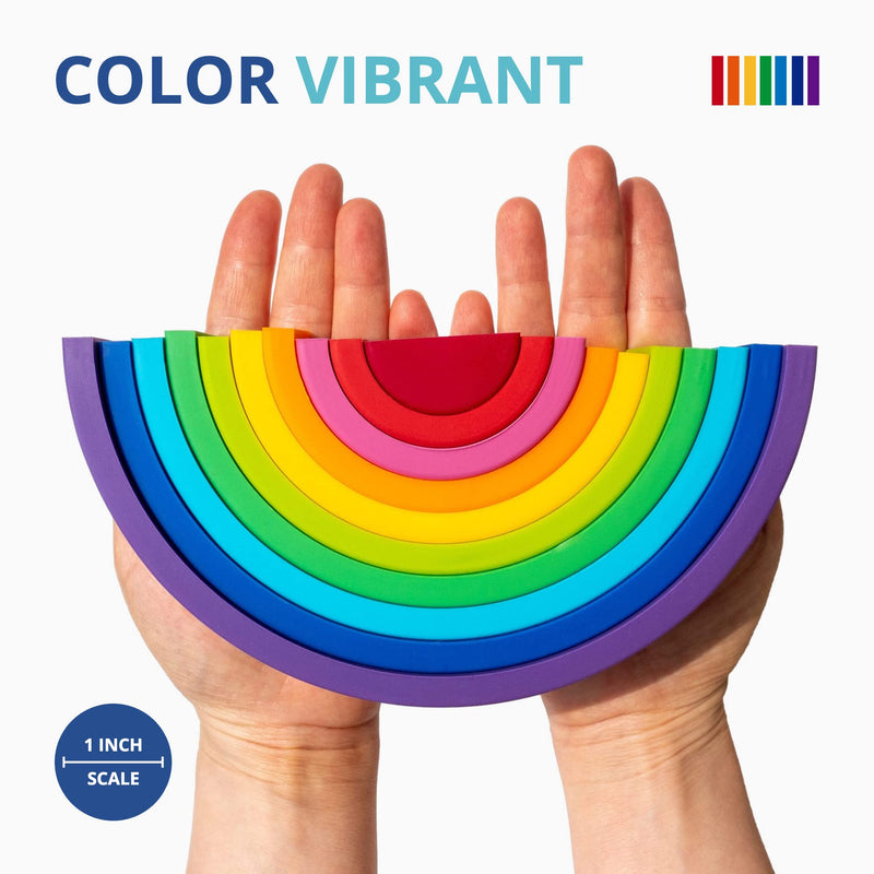 BLUE GINKGO Silicone Rainbow Stacker - Montessori Nesting Puzzle | Kids and Toddler | Stacking Sensory Toys - 10 Layers (Vibrant) 10 Layer - BeesActive Australia