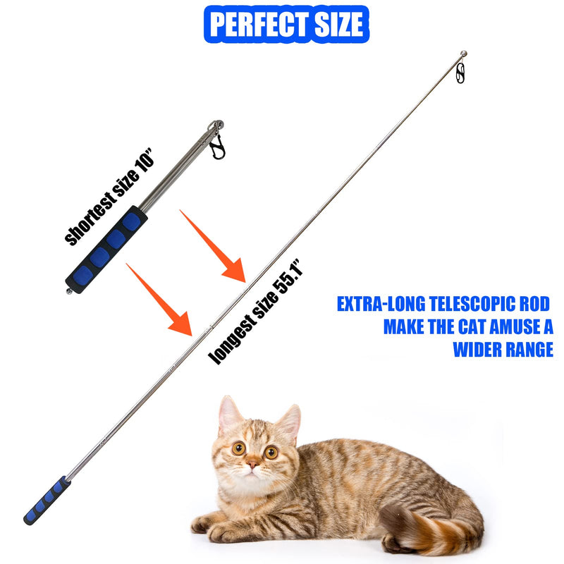 Retractable Cat Toys Wand, 7 Pack Super Long 55.1" Retractable Cat Wand Toy Ball of yarn Rainbow Cat String Toy with Feather Teasers, Interactive Cat Toys for Indoors,Funny Exercise for Kitten or Cats - BeesActive Australia