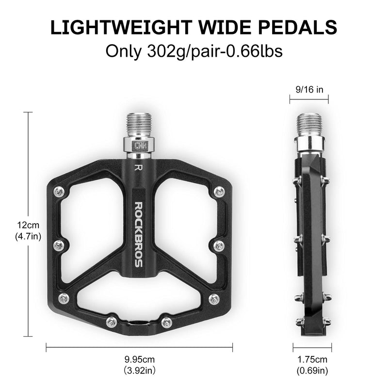 ROCKBROS Mountain Bike Pedals MTB Pedals Bicycle Flat Pedals Aluminum 9/16" Sealed Bearing Lightweight Platform for Road Mountain BMX MTB Bike - BeesActive Australia
