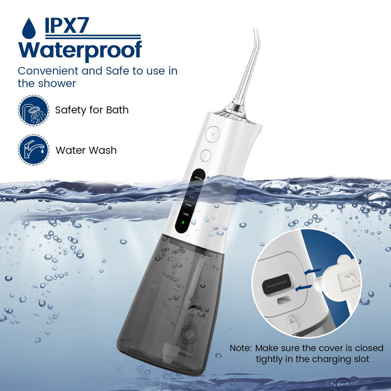 AUIEI Water Flosser for Teeth Cordless Oral Irrigator Portable Dental Teeth Cleaner 300ML 5 Modes Teeth Cleaner Picks USB Rechargeable & IPX7 Waterproof Plaque Removal Tool for Travel Home Use(White) White - BeesActive Australia