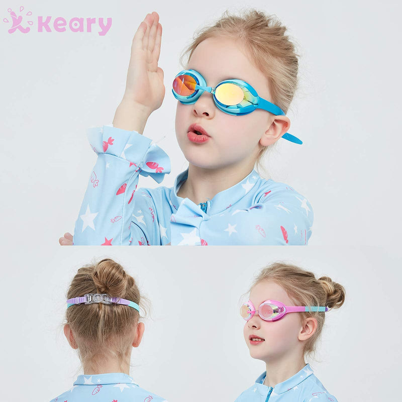 Keary 2 Pack Kids Swim Goggles for Toddler Kids Youth(3-9),Anti-Fog Waterproof Anti-UV Clear Vision Water Pool Goggles Mirrored Pink & Blue(2 Pack) - BeesActive Australia