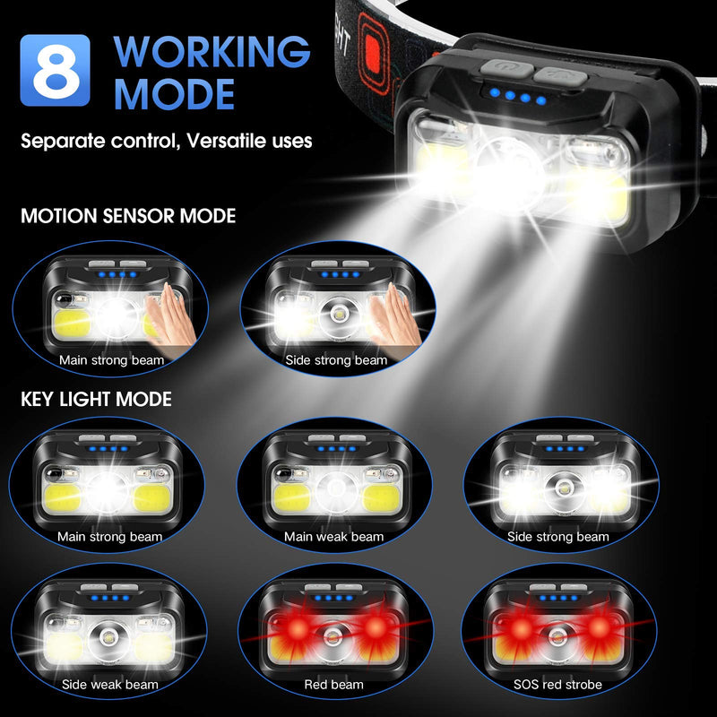 Headlamp Rechargeable, LHKNL 1100 Lumen Super Bright Motion Sensor Head Lamp flashlight, 2-PACK Waterproof LED Headlight with White Red Light, 8 Modes Head Lights for Camping Cycling Running Fishing - BeesActive Australia