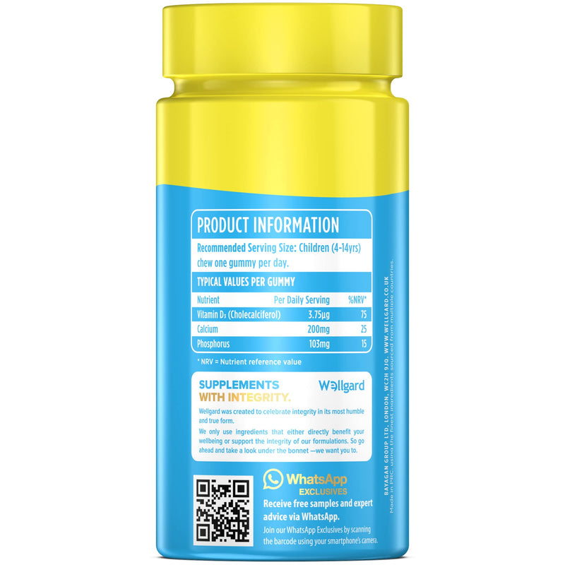 Kids Calcium & D3 Gummies by Wellgard - 2 Month Supply - Vegan Chewable Calcium and Vitamin D3 Gummies, Mixed Berry Flavour - BeesActive Australia