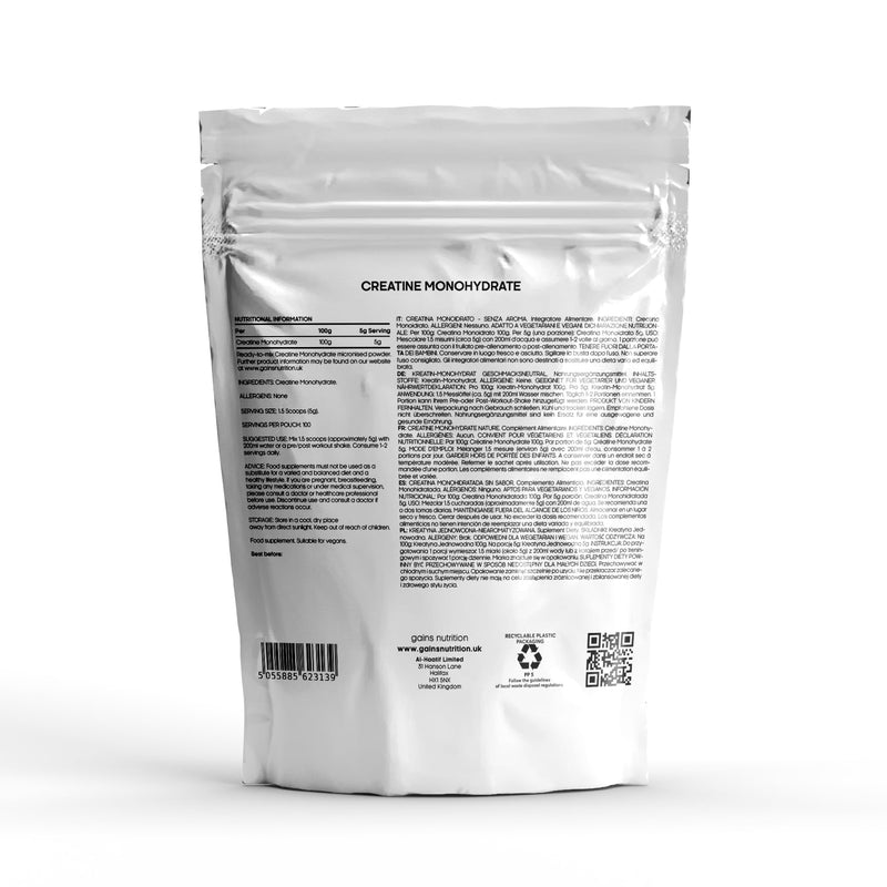 Creatine Monohydrate Powder, 500g, 100 Servings, Unflavoured 500 grams - BeesActive Australia