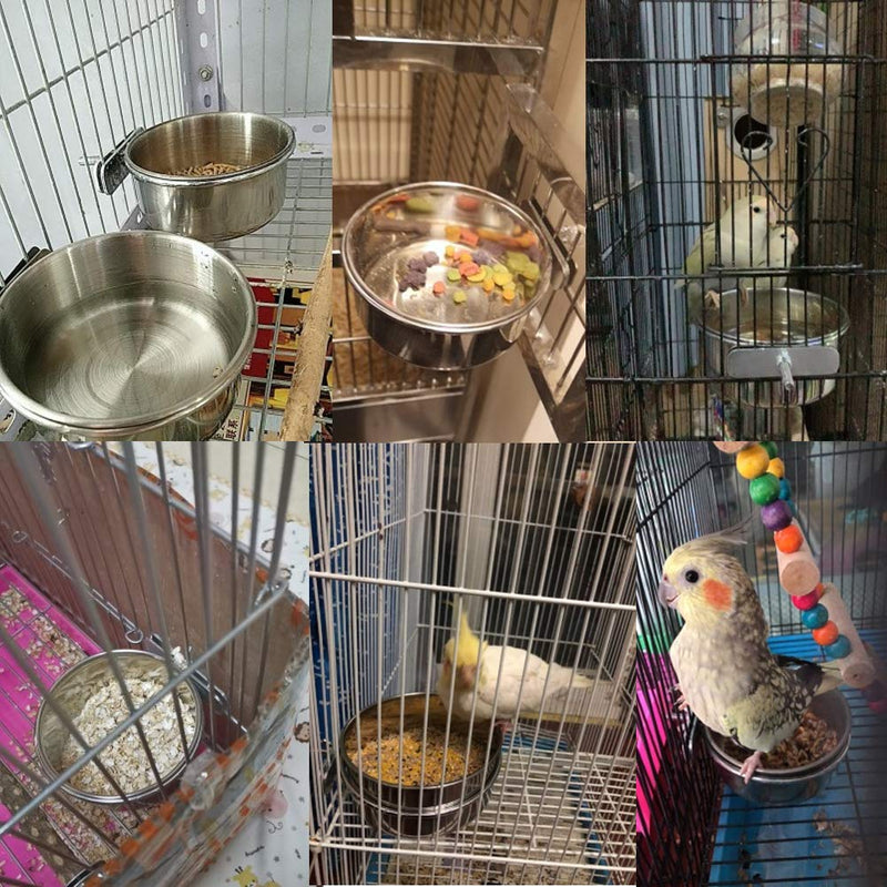 PINVNBY Bird Feeding Dish Cups Parrot Stainless Steel Food Water Dish Perch Stand Platform Paw Grinding Toy Feeder Cage Bowl with Clamp Holder for Budgies Parakeet Macaw Small Animal (5 Pack) 3PCS-L - BeesActive Australia