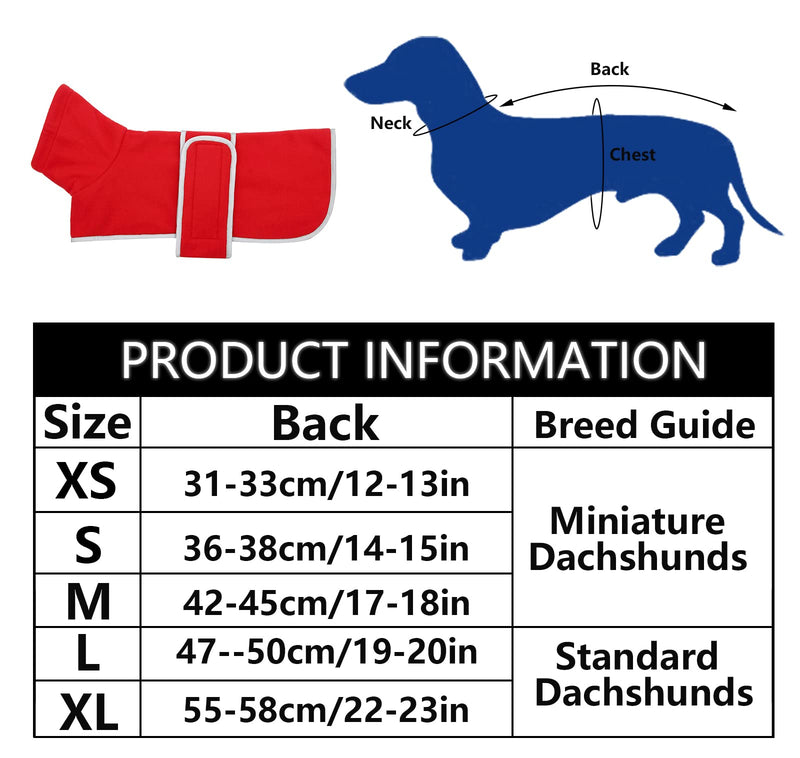 Geyecete Dog Jacket, Dog Coat Perfect for Dachshunds, Dog Winter Coat with Padded Fleece Lining and high Collar, Dog Snowsuit with Adjustable Bands Sizes Small Red - BeesActive Australia