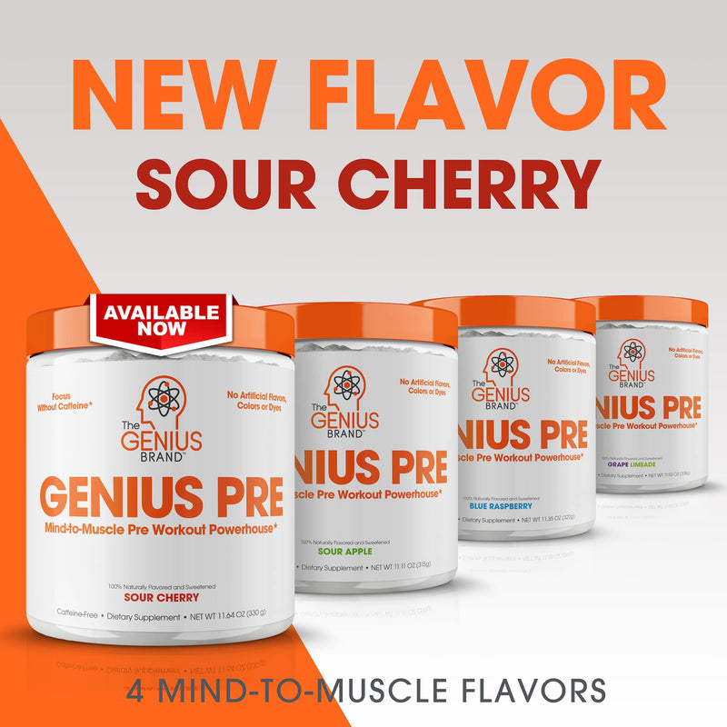 Genius Pre Workout Powder, Blue Raspberry - All-Natural Nootropic Pre-workout & Caffeine-Free Nitric Oxide Booster Supplement with Beta Alanine & Alpha GPC - No Artificial Flavors, Sweeteners, or Dyes - BeesActive Australia