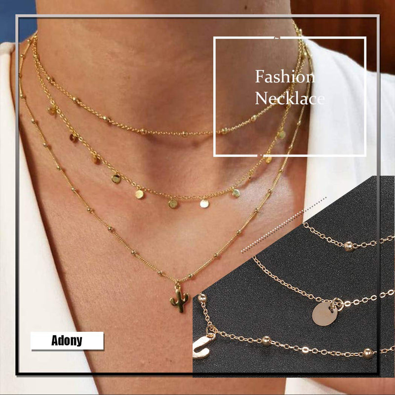 Hannah Boho Layered Sequins Necklaces Gold Beaded Pendant Necklace Chain Jewelry for Women and Girls - BeesActive Australia