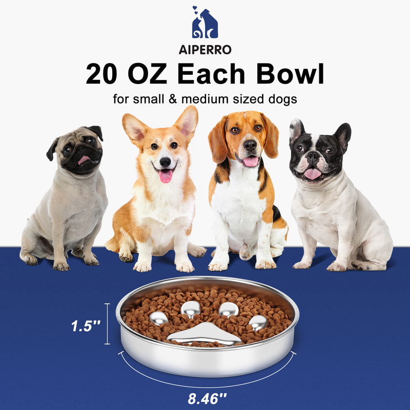 AIPERRO 304 Stainless Steel Slow Feeder Dog Bowls, Metal Dog Food Bowls, Dog Water Bowl for Small & Medium Sized Dogs, Fun Bloat Stop Pet Bowl - BeesActive Australia