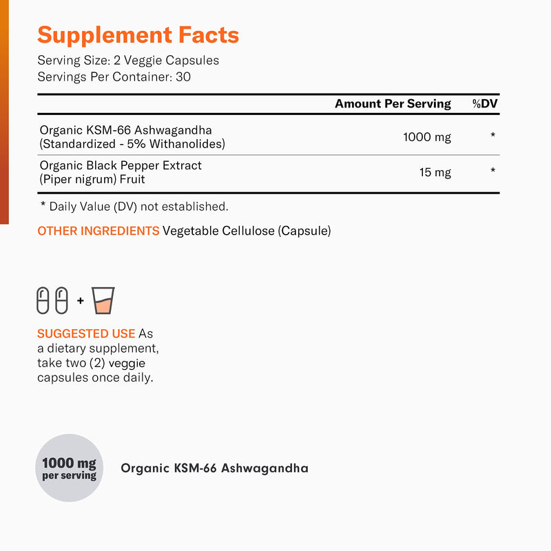 KSM-66 Ashwagandha Root Powder Extract - Stress, Mood, & Well Being Support - 1,000 MG of Clinically Studied KSM66 & Black Pepper for Maximum Absorption - 5% Withanolides - 60 Vegan Capsules - BeesActive Australia