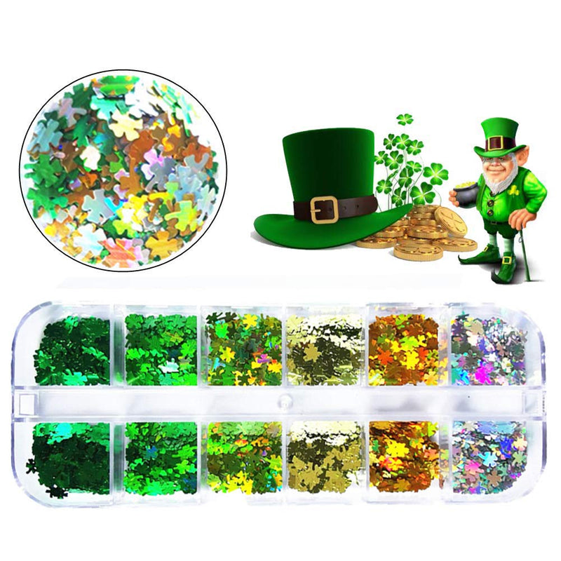 St. Patrick’s Day Nail Art Glitter Sequins 12 Grids St Patricks Nail Art Glitters 3D Shamrock Nail Confetti St. Patrick’s Day Decorations Nail Stickers Decals Clovers Nail Art Flakes for Women Girls - BeesActive Australia