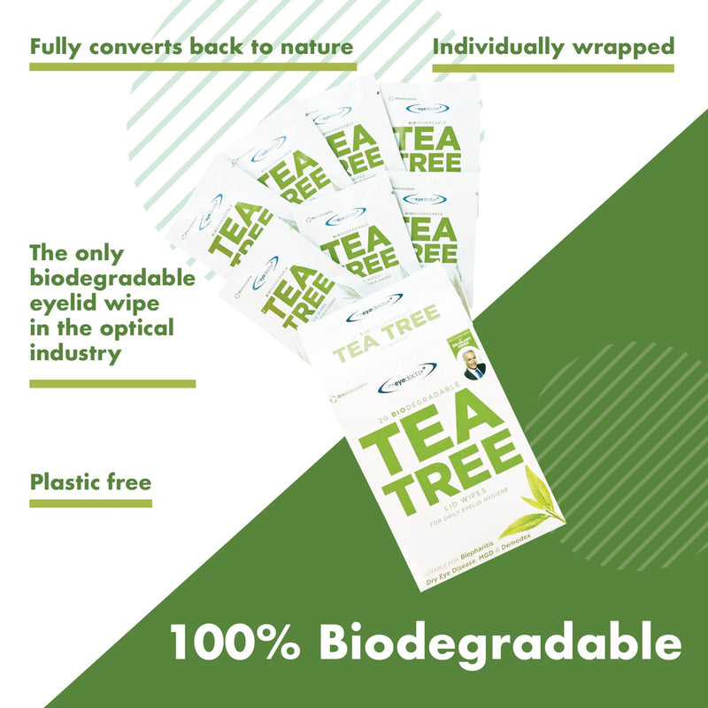 The Eye Doctor Tea Tree Eyelid Wipes - 80x Single Use Tea Tree Eye Wipes – Suitable for Sensitive Eyes, Dry Eyes, Blepharitis, MGD & Demodex – Environmentally Friendly, Biodegradable 80 count (Pack of 1) Tea Tree Wipes - BeesActive Australia