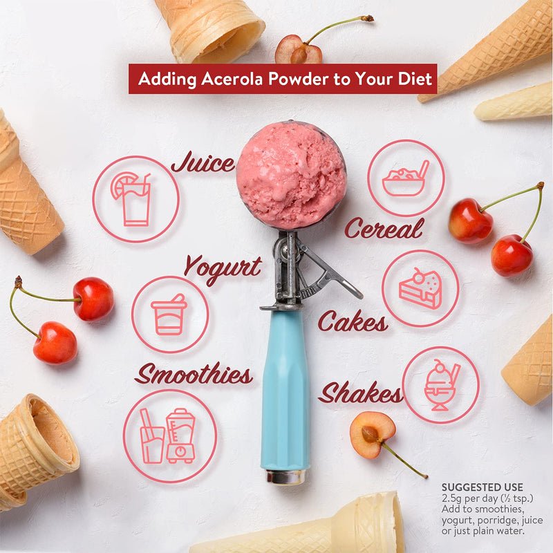 300g Organic Acerola Cherry Powder Freeze-Dried 100% Natural Vitamin C Raw Extract Food Supplement Immune System Booster Vegan Gluten-Free Superfood Ascorbic Acid Alternative No Additives Non-GMO - BeesActive Australia