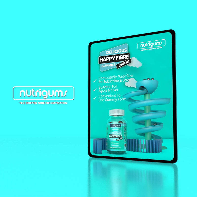 Happy Fibre (Inulin) Prebiotics Mixed Berry 60 Vegan Gummies | Chicory Root, 3.8g Fibre per 2 Gummies. Zero Added Sugar | Gut Health and Digestive System Support | Adults & Kids Age 5+ by NUTRIGUMS� - BeesActive Australia