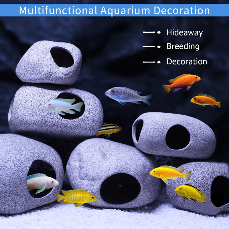 MUNLIT Stackable Aquarium Decoration Rock Caves, Fish Tank Accessories Cave Hideout, Hideaway for Shrimp Cichlid Cave Hiding Breeding Spawning, Betta Fish Hideout Oval style A(Small & Medium) - BeesActive Australia