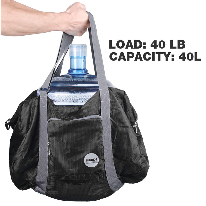 Wandf Foldable Travel Duffel Bag Luggage Sports Gym Water Resistant Nylon A-Black - BeesActive Australia