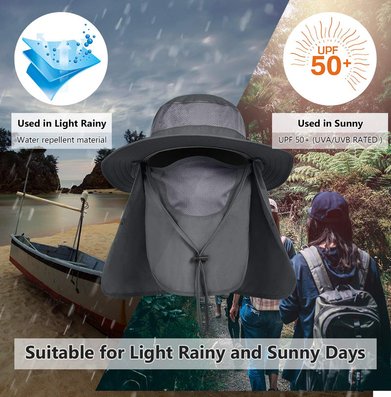 [AUSTRALIA] - LCZTN UPF 50+ Sun Protection Cap Wide Brim Fishing Hat with Face & Neck Flap Dark Gray 