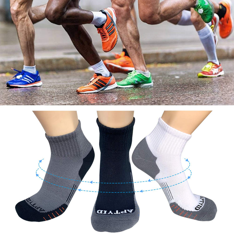 APTYID Men's Athletic Cushioned Ankle Socks (6 Pack) White/Grey 9-11 - BeesActive Australia
