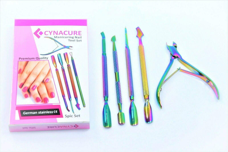 German Cuticle Trimmer Nail Nipper -Cuticle Pusher Double End Nail Cuticle Pusher Remover Tool Stainless Steel Manicure & Pedicure Kit 5-Professional Grade German Stainless-Cynamed - BeesActive Australia