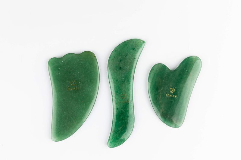 Jade Gua Sha Facial Tool Set by Esmee 3 in 1 Premium Guasha Kit Real Indian Jade Anti-aging Beauty Therapy for Massage and Skin Rejuvenation - BeesActive Australia