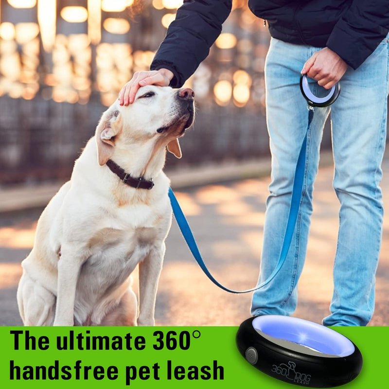 Non Retractable Leash with Flashlight, LED Light, Built-in Poop Bag Compartment –Walking Leash 360° Hands Free, Anti-Slip Handle for Small, Medium & Large Dogs – Tangle Free Heavy Duty Reflective BLACK - BeesActive Australia