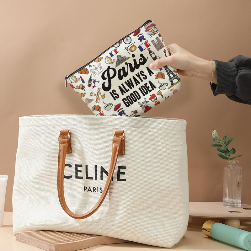 Paris Travel Gift Cosmetic Bag Paris Lover Gifts Makeup Bag Paris City Skyline Themed Gifts for Paris Traveller Women Friends Sister Birthday Christmas Bachelorette Party Favors Girls Trip Gifts White477 - BeesActive Australia