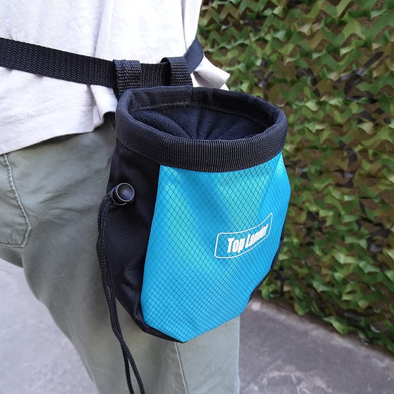 Top Lander Rock Climbing Chalk Bag with Belt and Zipper Pocket for Fitness Gym Weight Lifting Hunting Bouldering Magnesium Sack Blue - BeesActive Australia