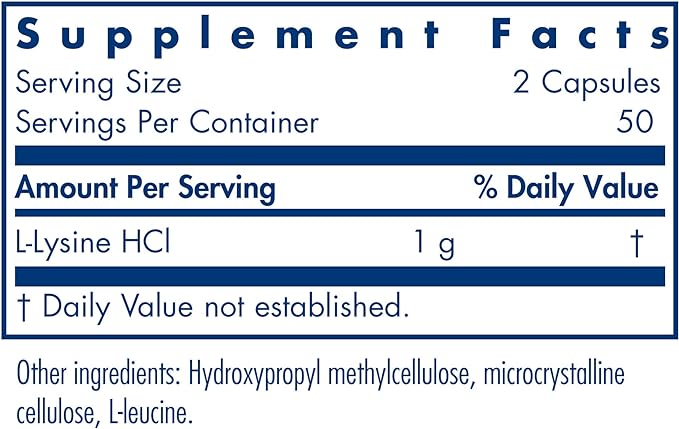 L-lysine 500mg 100 capsules manufactured by Allergy Research Group #70600 - BeesActive Australia