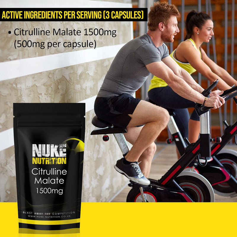 Nuke Nutrition L Citrulline Malate Capsules | 120 Capsules | High Strength 1500mg Dose Supplement | Boost Circulation, Performance & Muscle Recovery | 100% Natural, Preservative & Filler Free | Vegan 120 Count (Pack of 1) - BeesActive Australia