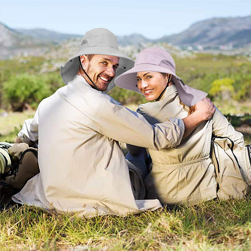 [AUSTRALIA] - Wide Brim Sun Hat with Neck Flap, UPF50+ Hiking Safari Fishing Hat for Men Women Light Grey 