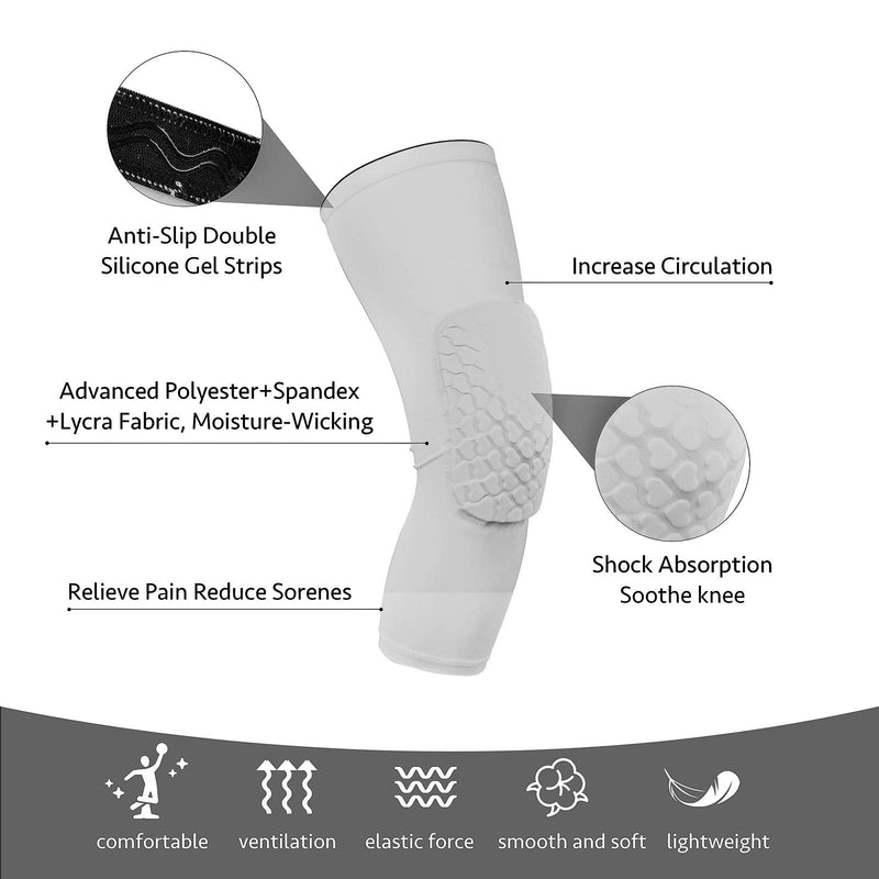 XL Knee Sleeve Honeycomb Kneepad Crashproof Antislip Basketball Volleyball Leg Knee Long Sleeve Protective Pad - 2 Packs White M - BeesActive Australia