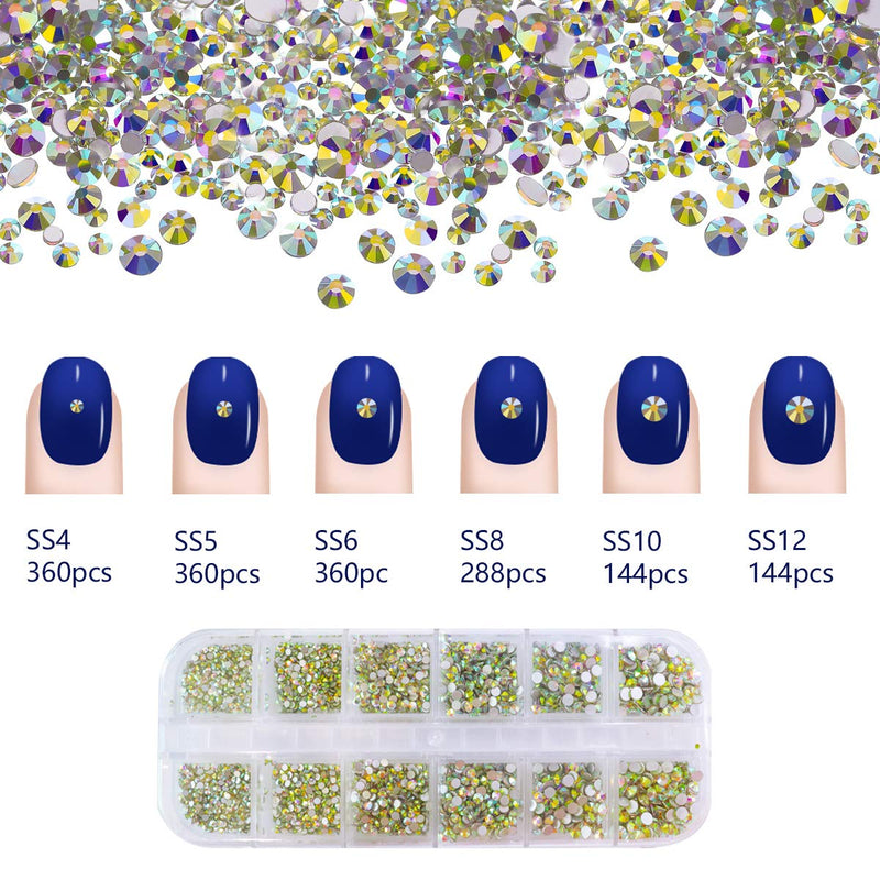 3312+120pcs Nail Crystal AB Rhinestones Set, Glass Round Stones & Multiple Shapes Gems and Micro Nail Pixie Beads for 3D Nail Art Kit - BeesActive Australia