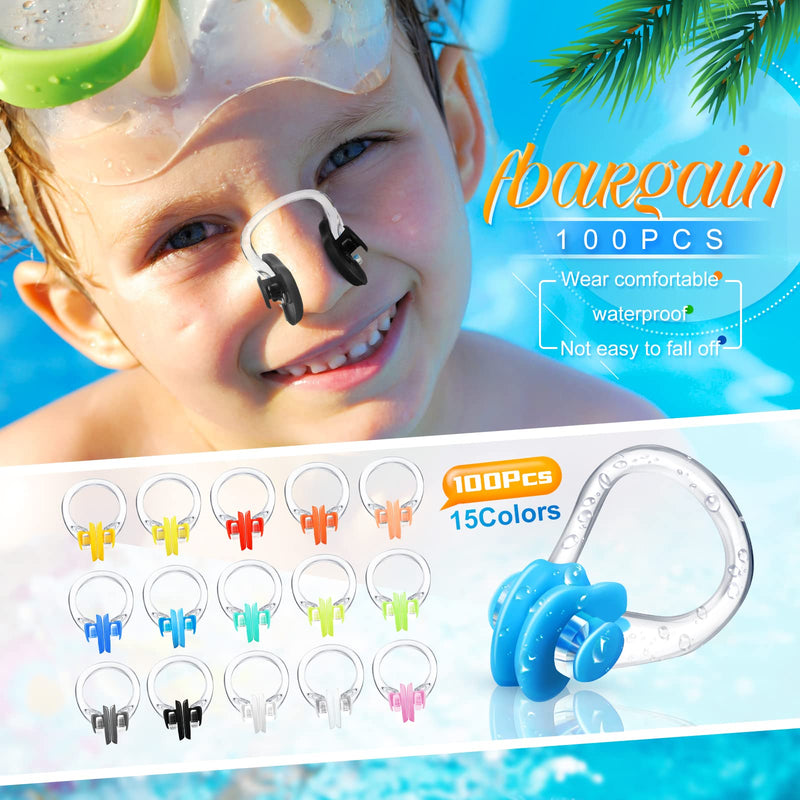Macarrie 100 Packs Swimming Nose Clip Waterproof Swim Nose Clip Silicone Nose Plugs for Kids Youth Adults Pool, 15 Colors - BeesActive Australia