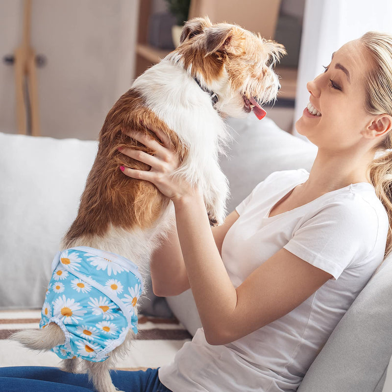 Pet Soft Washable Female Diapers (3 Pack) - Female Dog Diapers, Comfort Reusable Doggy Diapers for Girl Dog in Period Heat Flowers X-Small (Pack of 3) - BeesActive Australia