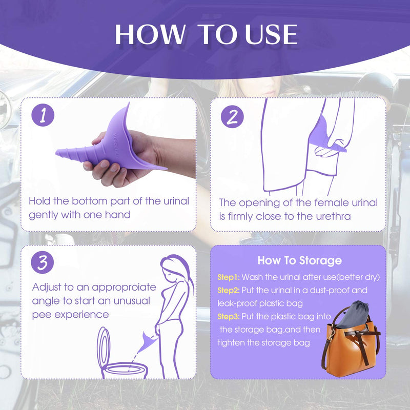 v cool livat Travel Female Urination Device - 2 Pack Reusable Silicone Portable Lady Urinal Pee Funnel Pee Urine Cups Standing Up Camping Outdoor Drawstring Discreet Carry Bag - BeesActive Australia