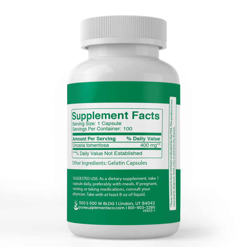 Pure Original Ingredients Cat's Claw Bark, (100 Capsules) Always Pure, No Additives Or Fillers, Lab Verified 100 Capsules - BeesActive Australia