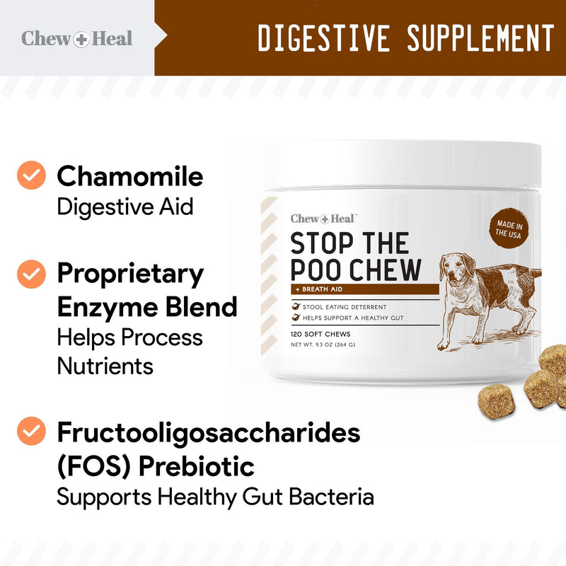 Stop The Poo Chew Coprophagia Treatment for Dogs - 120 Soft Chews Dog Treats for Bad Breath and Deterrent for Dogs Eating Poop - Boosts Gut Health - BeesActive Australia